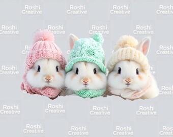 Easter Bunny Trio Clipart – Whimsical Rabbits with Hats (PNG Digital Download)