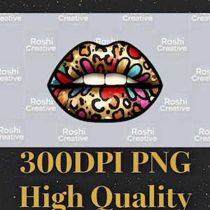 Leopard Print Lips PNG: Gold Glam Design (300 DPI Digital Download)