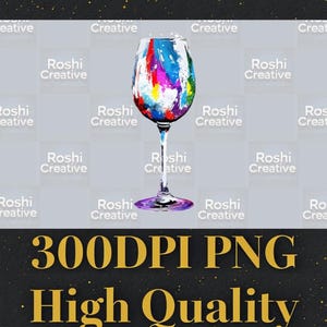 Rainbow Wine Glass PNG – Bold Multi-Coloured Design, 300DPI