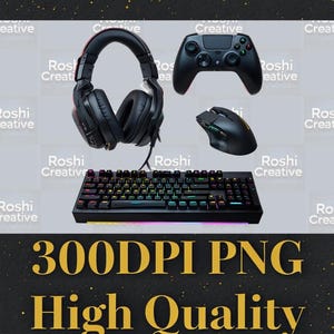 Gaming Accessories PNG | Controller, Headphones, Keyboard & Mouse Clipart | Instant Digital Download