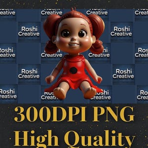 Quirky Cartoon Girl PNG - 300 DPI Whimsical Art with Transparent Background