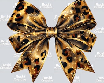 Shimmery Leopard Print Bow PNG – Transparent Background Digital File