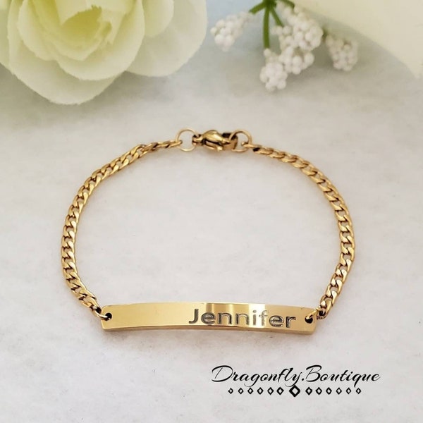 Gold ID Bracelet, Personalized Bracelet, 14k Gold Bracelet, Women's Gold ID Bracelet, Personalized Bracelet, Engravable Bracelet