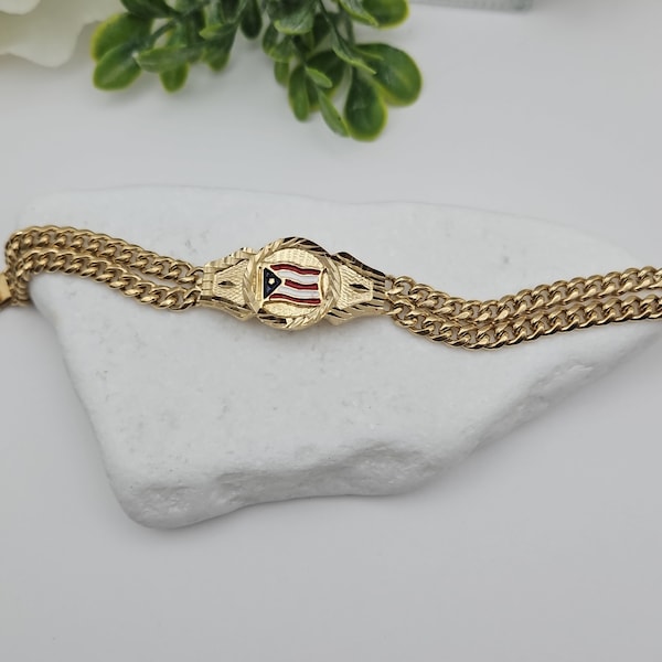 Gold Puerto Rico Bracelet, Men's Gold Puerto Rico Bracelet, 14k Heavy Plated Gold Puerto Rican Bracelet, Lifetime Replacement Guarantee