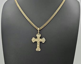 Crucifix Necklace For Men, 4mm Cuba Chain, 14k Heavy Plated Gold, Medium Sized Necklace, Lifetime Replacement Guarantee