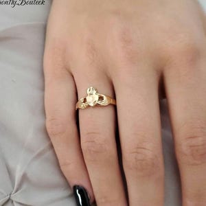 Gold Claddagh Ring, Love & Friendship, 14k Heavy Plated Gold Claddagh Heart Ring, Diamond Cut Claddagh Ring for Women, Best Friend Ring