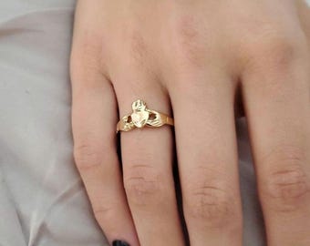 Gouden Claddagh-ring, liefde en vriendschap, 14k zwaar vergulde gouden Claddagh-hartring, diamantgeslepen Claddagh-ring voor vrouwen, beste vriendring