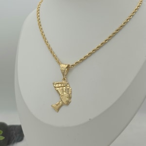 Gold Nefertiti Pendant Necklace: 14k Heavy Plated, 3mm French Rope Chain, Lifetime Replacement Guarantee image 4
