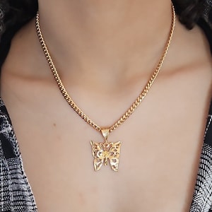 Gold Butterfly Necklace, Butterfly Choker Necklace, 5mm Curb Chain, High Quality 14k Heavy Plated Gold, Lifetime Replacement Guarantee!