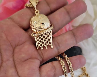 14k Heavy Gold Plated Basketball Necklace: 4mm Rope Chain