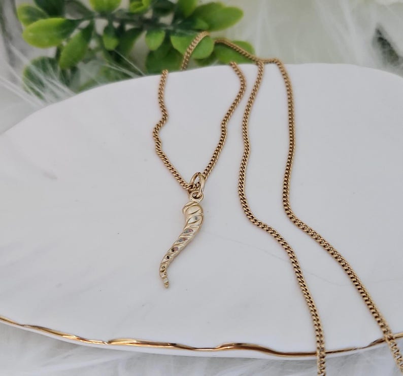 Gold Italian Horn Necklace for Women, Boys, Unisex, 1mm Curb Chain