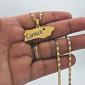 Colar de ouro Porto Rico, ouro banhado a ouro 14k, colar de alta qualidade, corrente estilo pergaminho de 2 mm, colar de Porto Rico gravável de tamanho médio