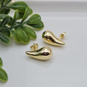 Teardrop Stud Earrings: 14k Gold Over Sterling Silver, 20mm