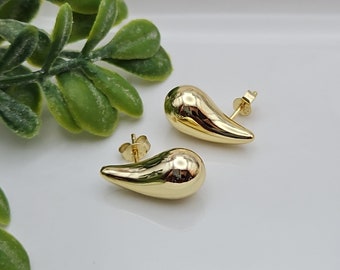Teardrop Stud Earrings: 14k Gold Over Sterling Silver, 20mm