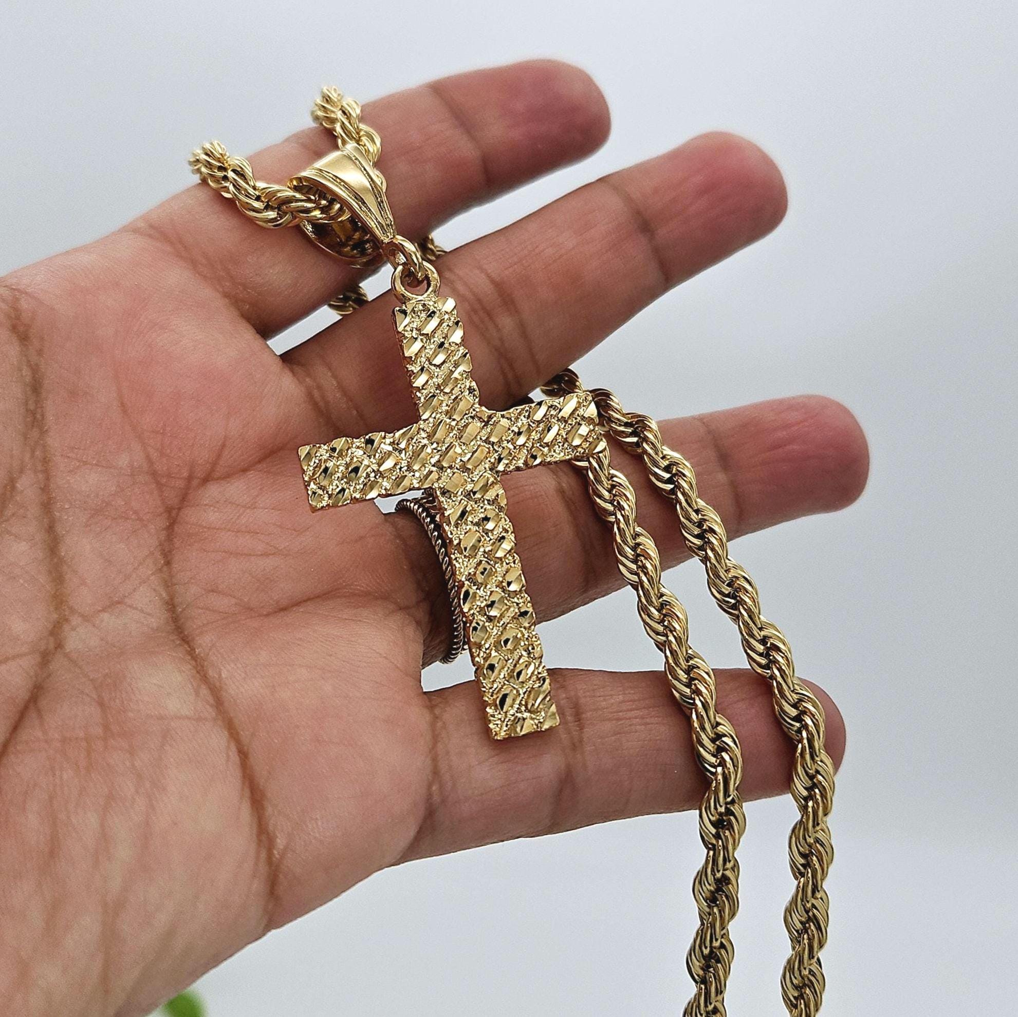 Collana Hip Hop Uomo/donna Con Ciondolo Mani Che Pregano E Croce Zirconi - Placcata Oro 14k, Catena Corda 24 Pollici