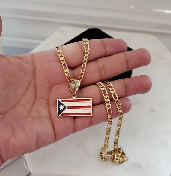 10K Yellow Gold Round CZ Puerto Rico Flag Round Pendant Charm Unisex State  | eBay