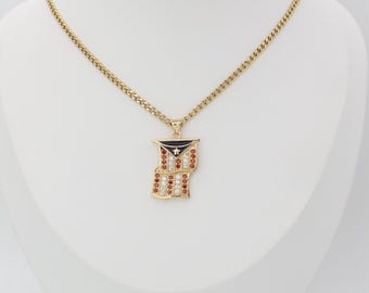 Collar de oro con la bandera de Puerto Rico y diamantes de imitación, chapado en oro de 14 k, garantía de reemplazo de por vida.