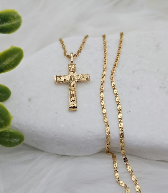 Collana Donna A Forma Di Croce Placcata Oro 14K - Gioiello Delicato Ipoallergenico, Lunghezza Regolabile 40+5 Cm