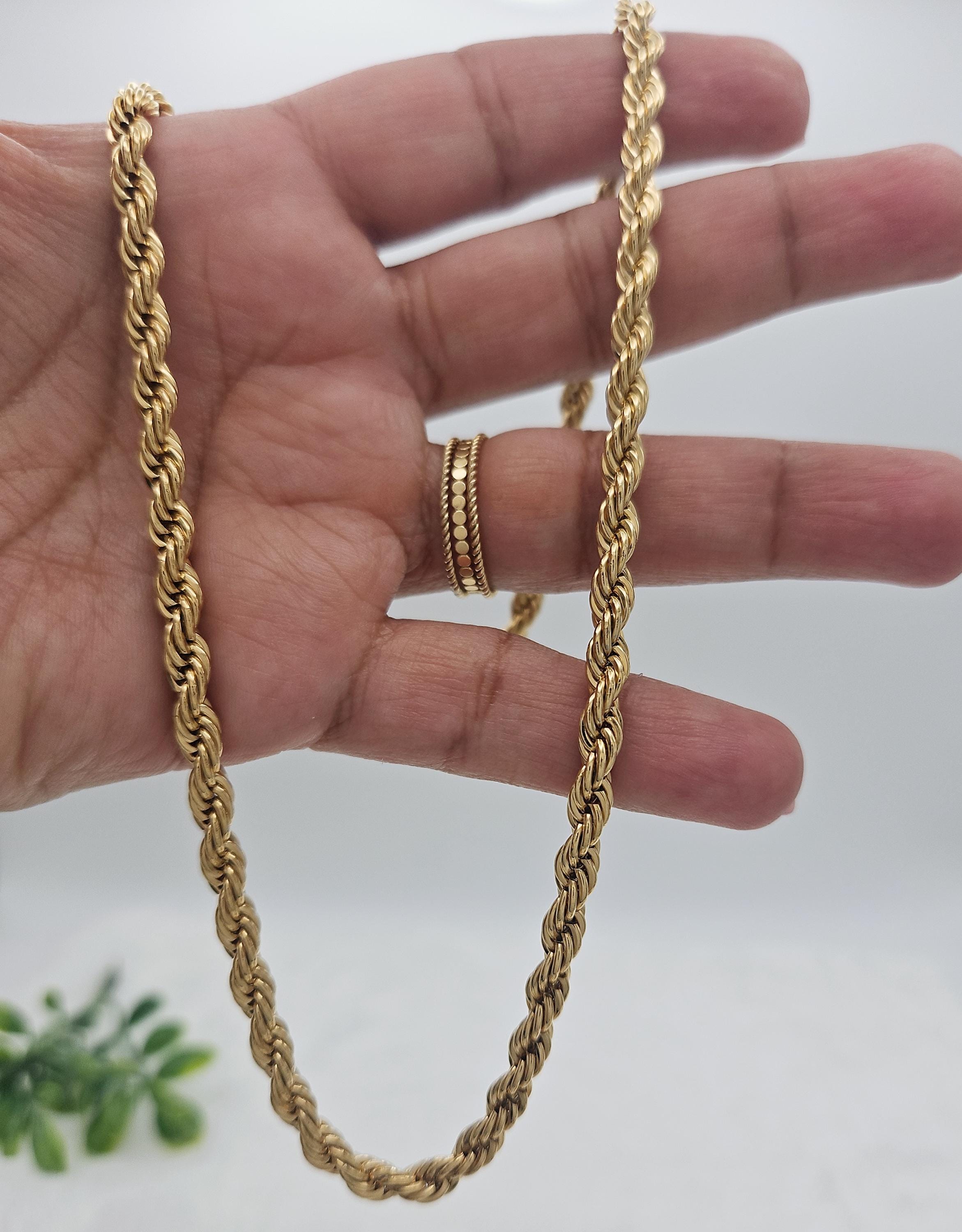 ゴールド 5mm ダイヤモンドカット ロープチェーン - 14K ヘビーメッキ