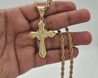 Cross Necklace For Men, 4mm French Rope Chain, Medium Sized Necklace, Lifetime Replacement Guarantee