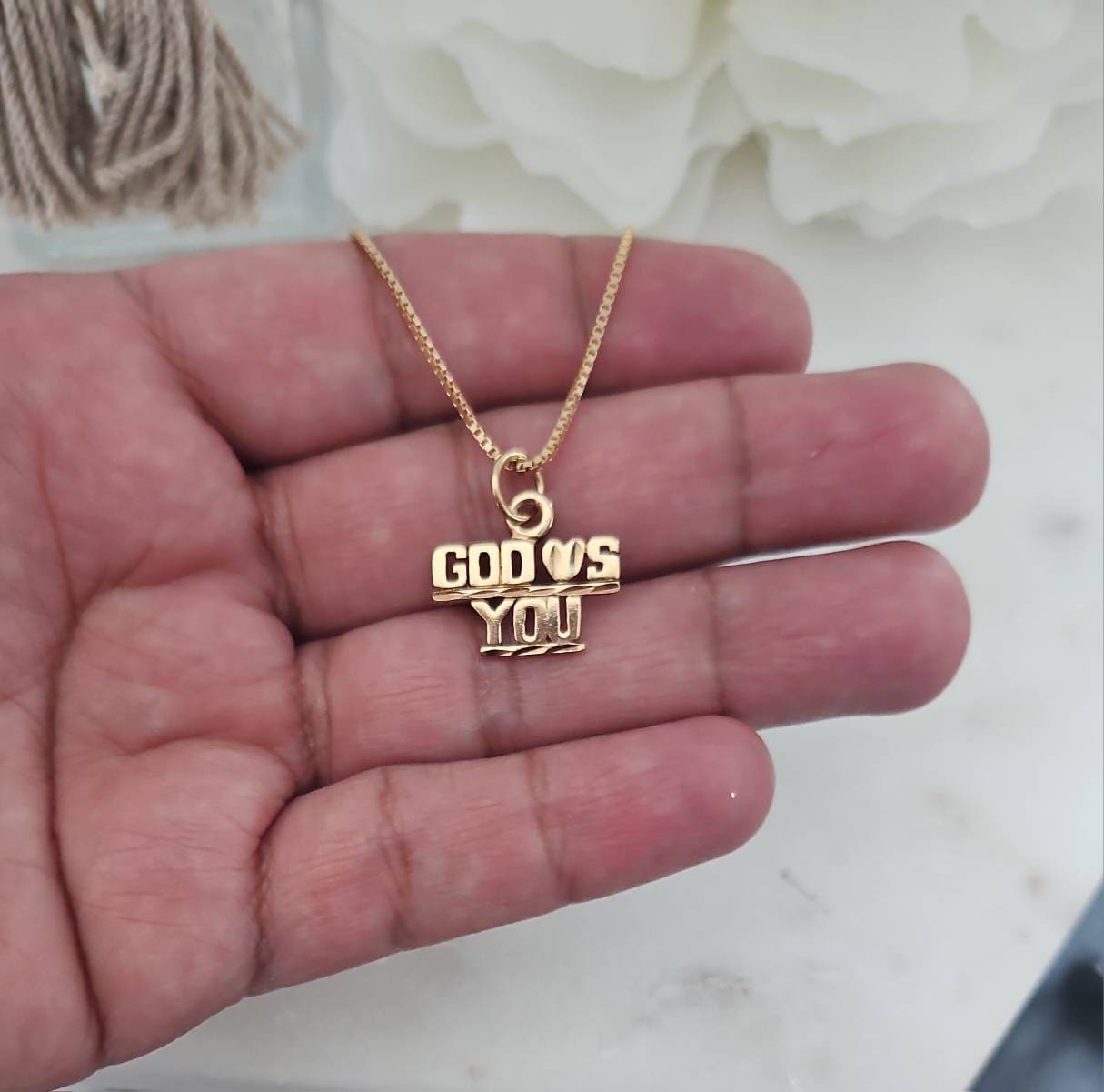 Gold God Loves You Necklace: 14k Plated Gold, Religious Jewelry