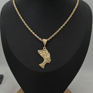 Gold Nefertiti Pendant Necklace: 14k Heavy Plated, 3mm French Rope Chain, Lifetime Replacement Guarantee image 1