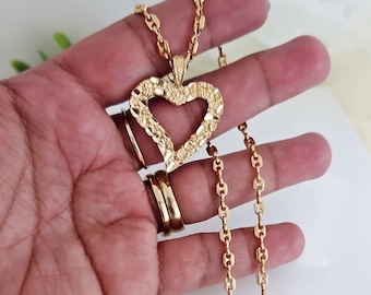 Gold Nugget Heart Necklace: 14k Heavy Plated, 3mm Anchor Chain