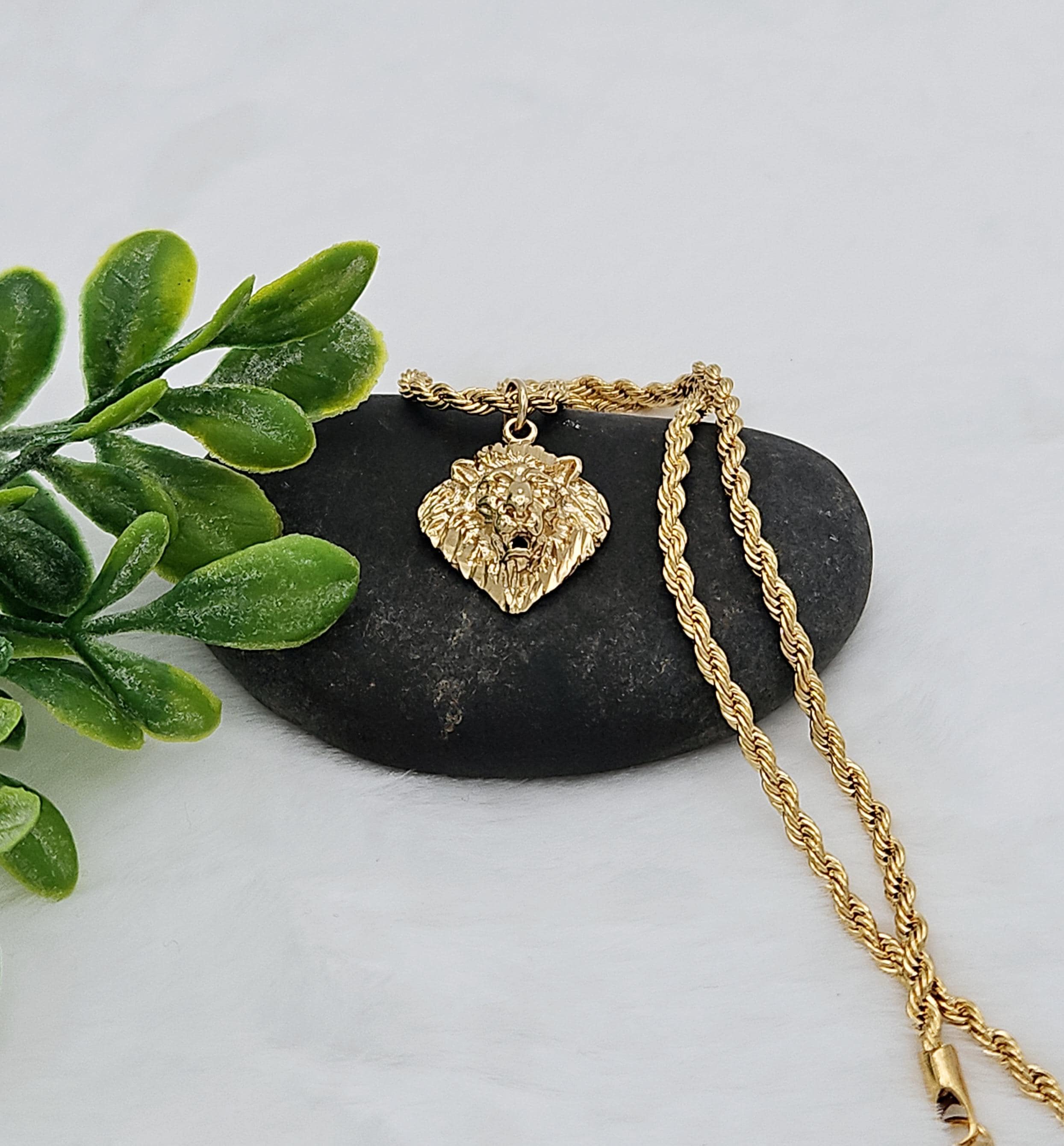 Pendentif Roi Lion 3D En Or 22 Carats Jaune - Fait Main, Timbré, Pour Hommes, 11 Grammes