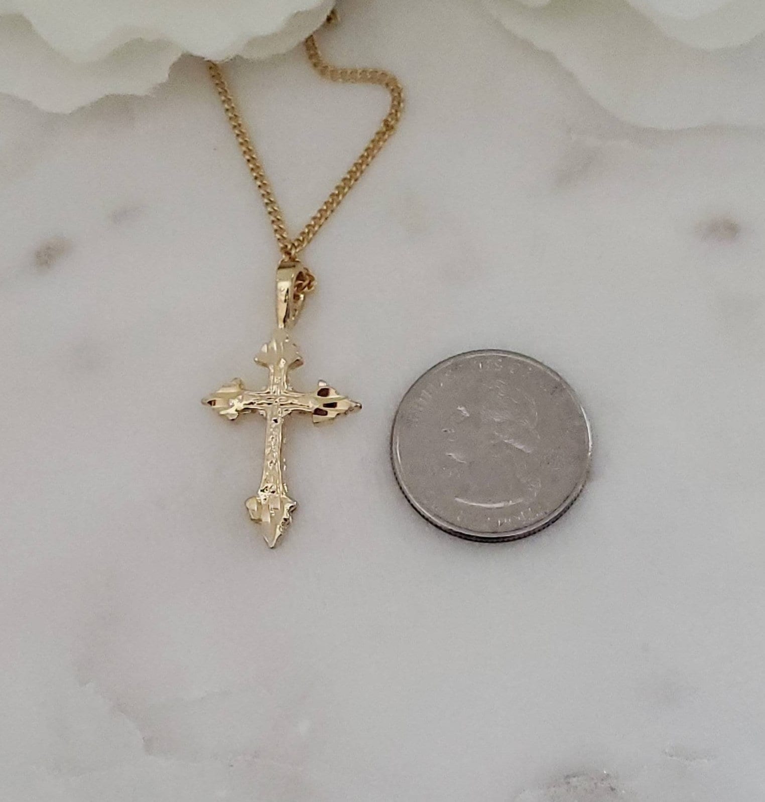 Collana con croce in argento sterling placcato oro 14K - Catena a corda - Italia
