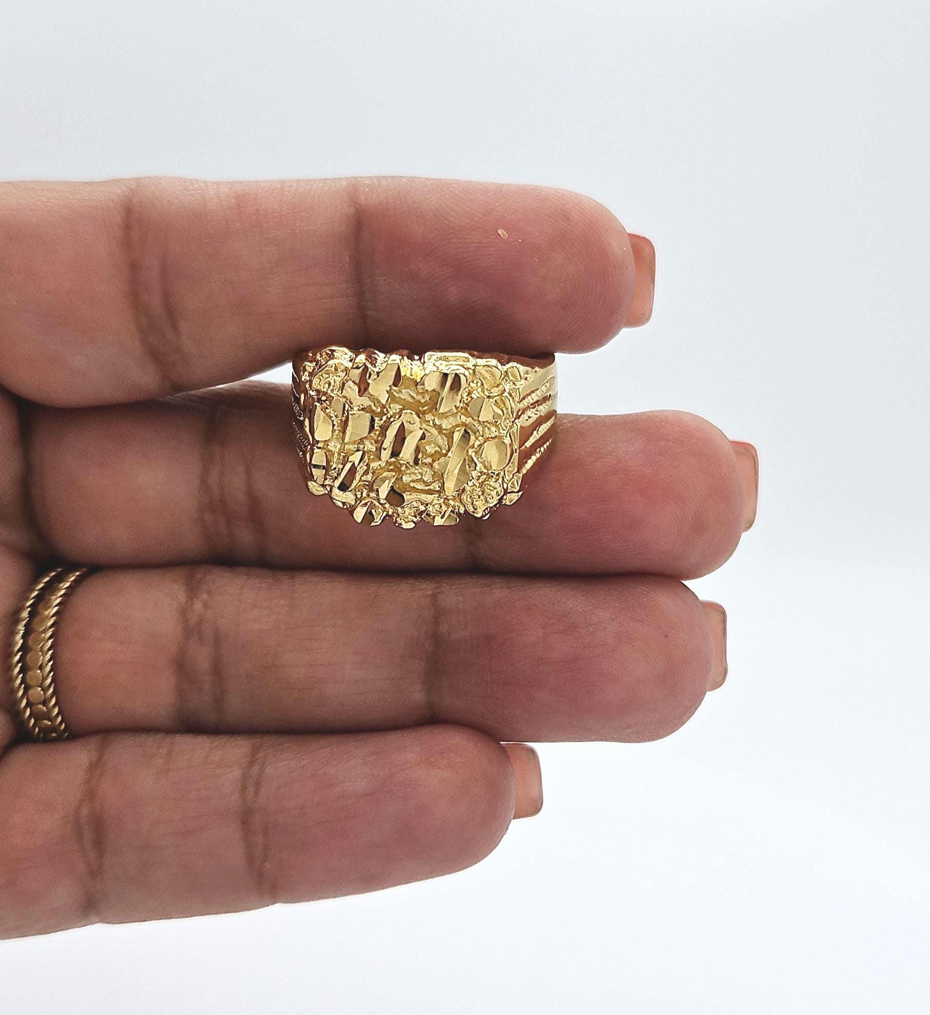 ナゲットリングGold 男性用ゴールドナゲットリング、14Kヘビーメッキゴールド、（バンド幅