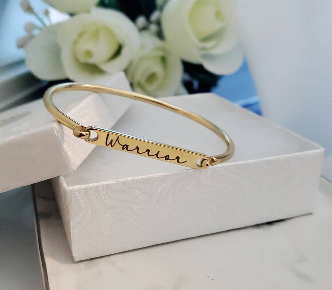 14k Gold Plated Personalized Bangle: Engraved Name Bracelet - Etsy