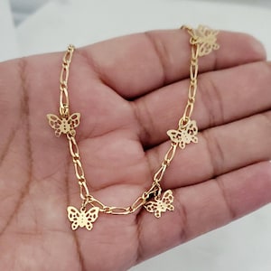 Butterfly Ankle Bracelet, Gold Butterfly Anklet, 14k Heavy Plated Gold, High Quality Anklet, Dainty Ankle Bracelet, Figaro Style Chain