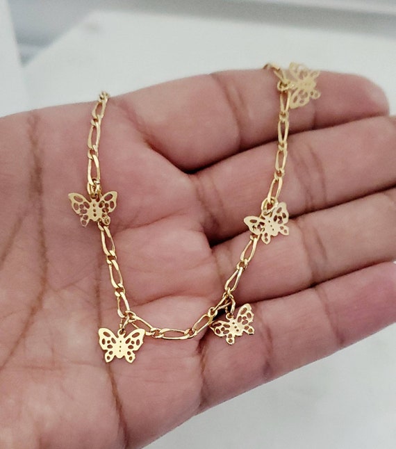 Butterfly Ankle Bracelet Gold Butterfly Anklet 14k Heavy Plated Gold High Quality Anklet Dainty Ankle Bracelet Figaro Style Chain Etsy Canada
