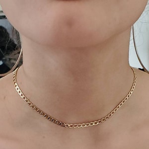 14k Gold Plated Curb Chain Choker: Layering Necklace