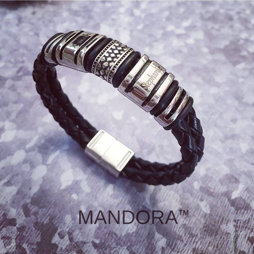 Bracciale In Pelle Da Uomo Personalizzato Con 1-5 Nomi - Foto 12