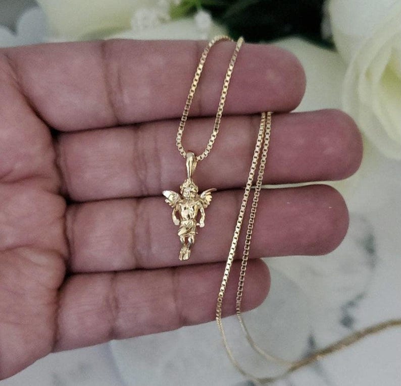 Collar de ángel chapado en oro de 14 k: colgante de querubín guardián imagen 3