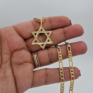 14k Gold Plated Star of David Necklace: Figaro Chain