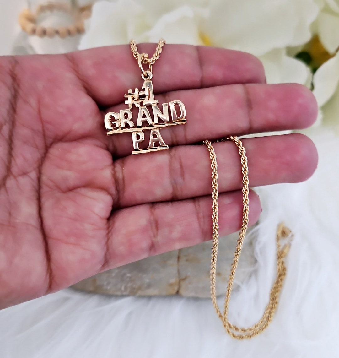 Gold Grandpa Necklace: 14k Plated, Curb or Rope Chain, Lifetime