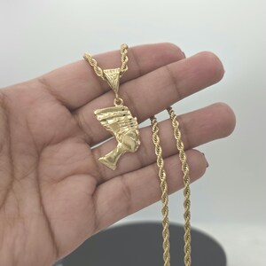 Gold Nefertiti Pendant Necklace: 14k Heavy Plated, 3mm French Rope Chain, Lifetime Replacement Guarantee image 19