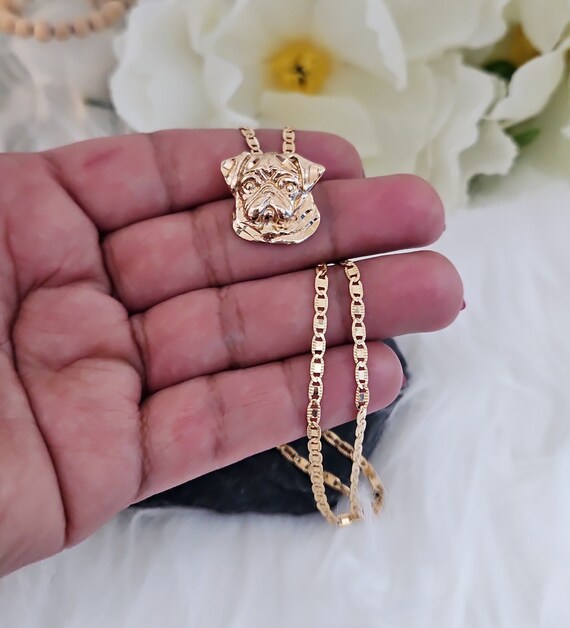 Gold Pug Necklace, Dog Necklace, 14k Heavy Plated Gold, 2mm