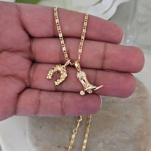 Gold Cowboy Boot & Horseshoe Necklace, Dainty Cowgirl Necklace, 14k Heavy Plated Gold Necklace, Women or Girls, High Quality Necklace