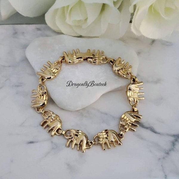 Gold Elephant Bracelet, Good Luck Elephant Bracelet, Women's Elephant Bracelet, 14k Heavy Plated Gold, Lifetime Replacement Guarantee