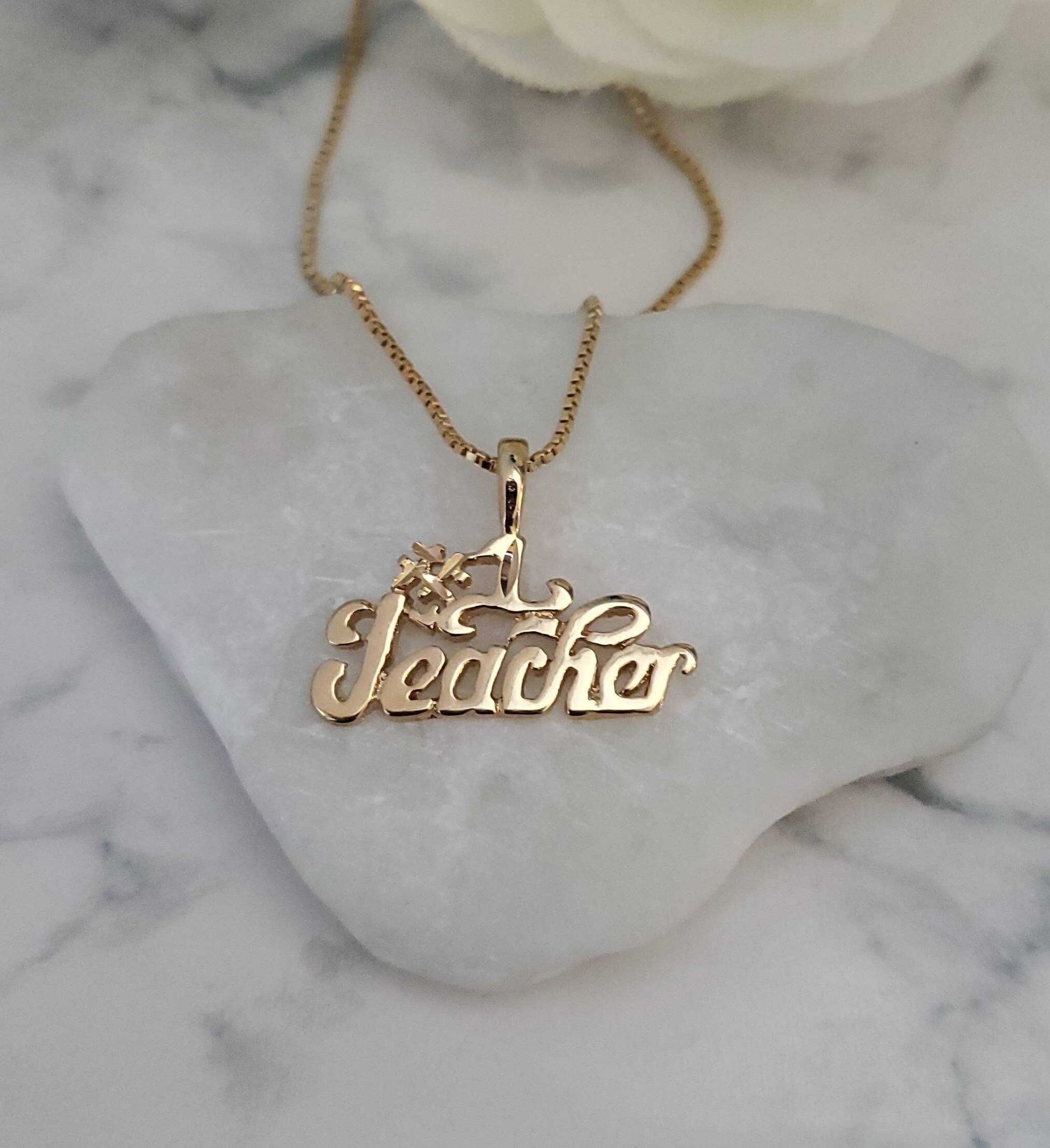 Gold Teacher Necklace, Gold Teacher Apple Necklace, Gift for