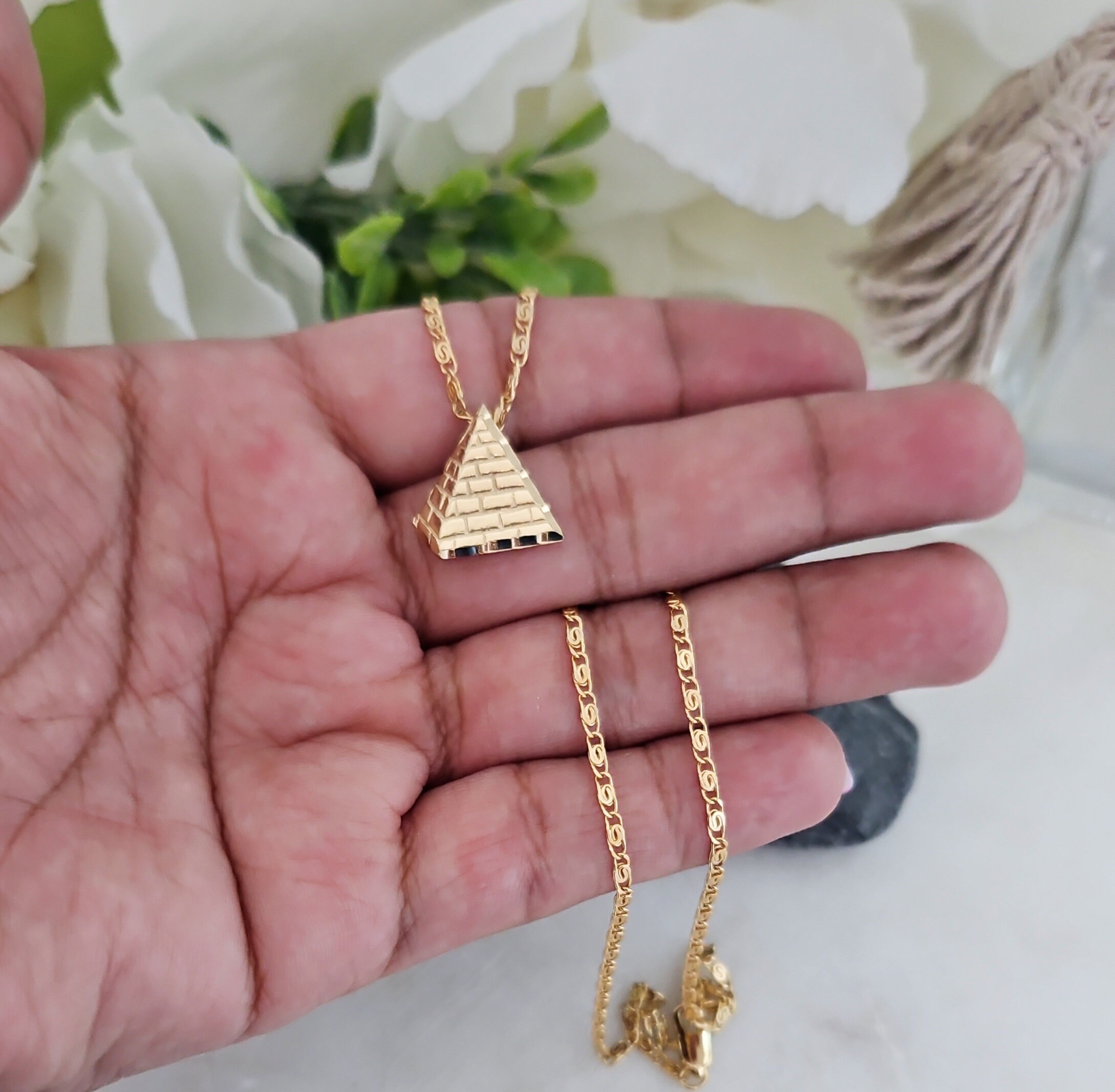 Gold Pyramid Necklace Pyramid Necklace for Women 14k Heavy