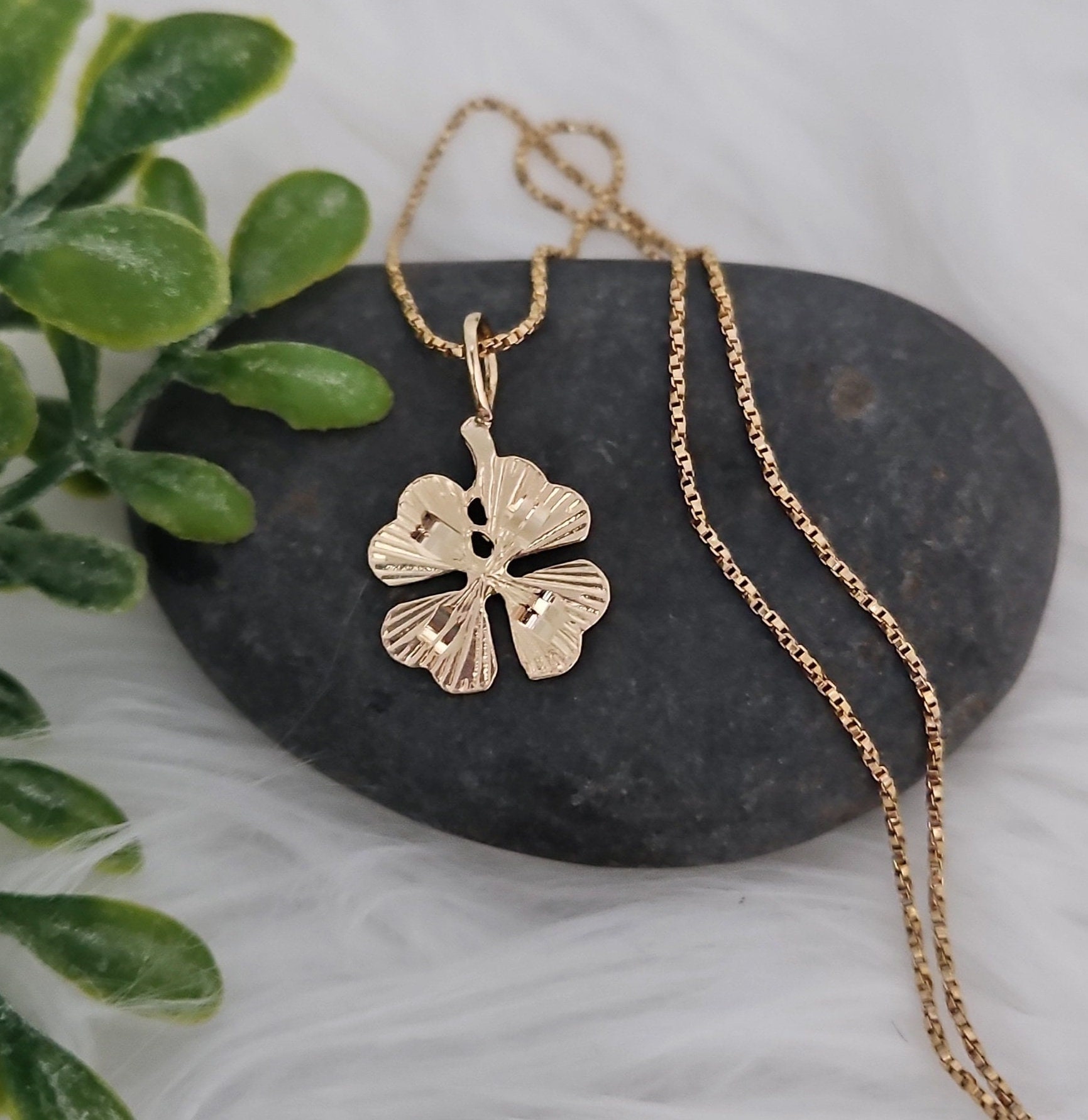 14k Gold Plated Four Leaf Clover Necklace: Lucky Charm Pendant - Etsy