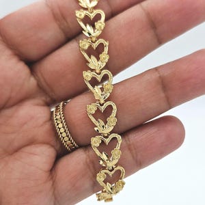 Hearts & Roses Bracelet, Diamond Cut Heart Bracelet, Available in Gold or Silver, Heavy Plated Gold Bracelet, Lifetime Replacement Guarantee