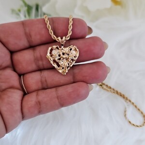 Gold Nugget Heart Necklace, Gold Open Heart Nugget , 2mm Rope Chain, Gold Nugget Necklace, 14k Heavy Plated Gold, High Quality Necklace