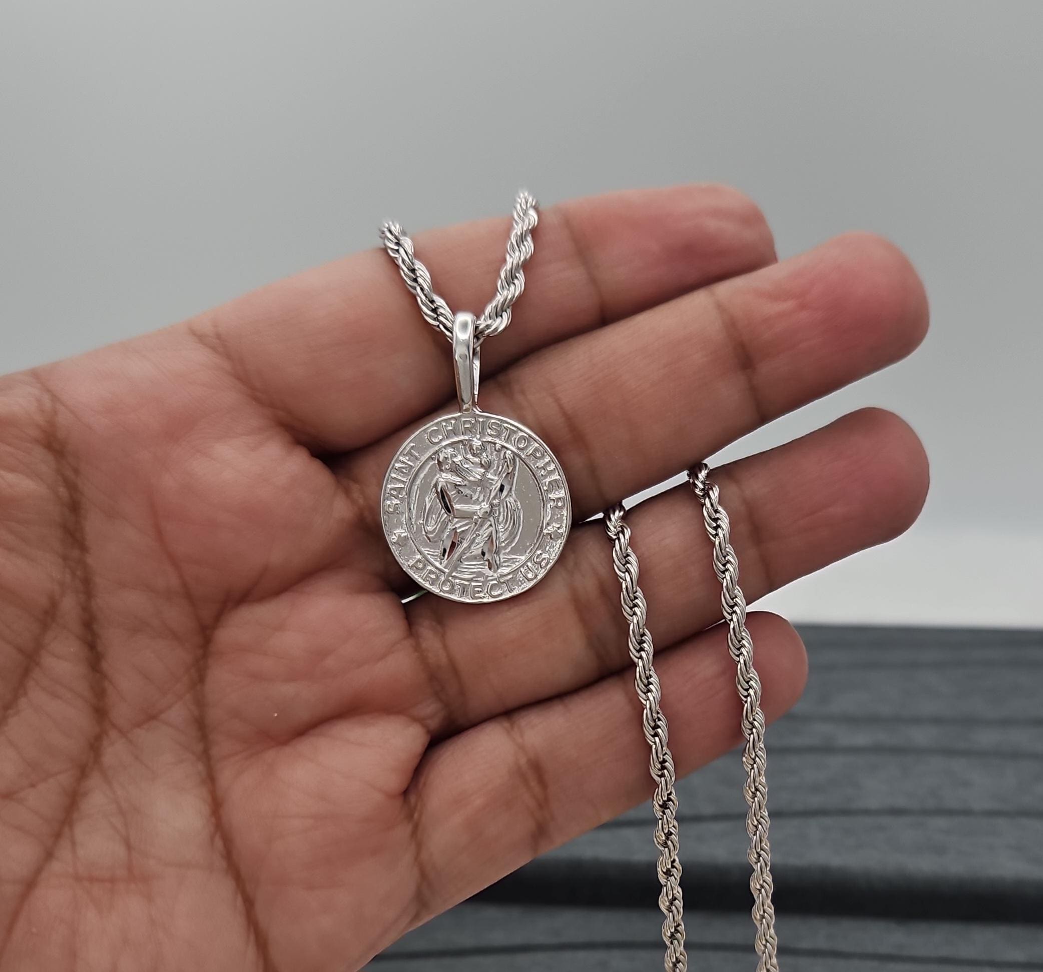 St Christopher Necklace: Silver Traveling Mercies Pendant, 3mm