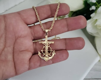 14k Gold Anchor Necklace For Men, Anchor Chain, 14k Heavy Plated Gold, 2mm Rope Chain, Medium Sized Anchor, Lifetime Replacement Guarantee!