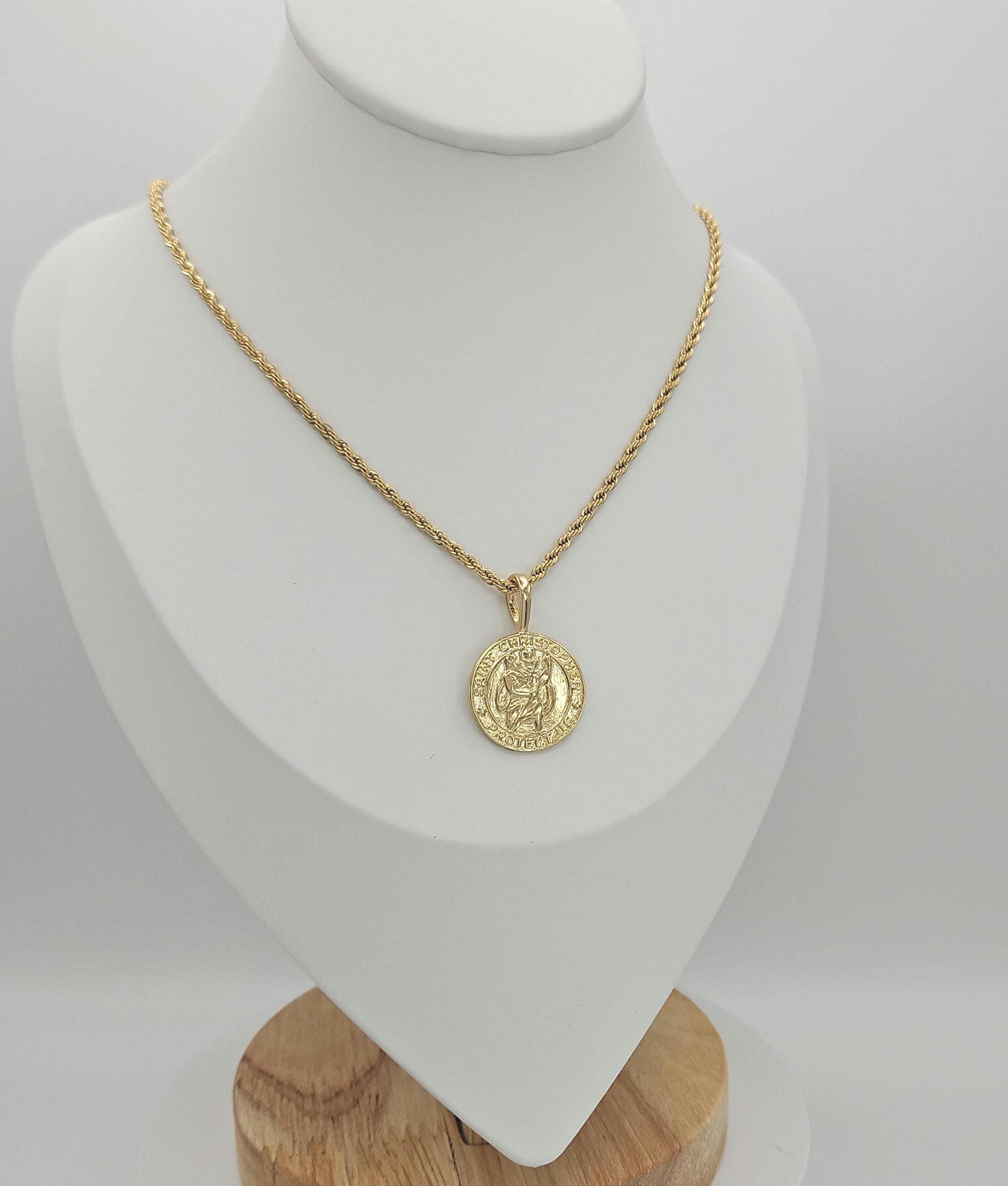 Ciondolo San Cristoforo In Oro Giallo 9 Carati Su Argento - Con Catena A Scelta 16, 18 O 20 Pollici Ciondolo San Cristoforo Oro 9 Carati